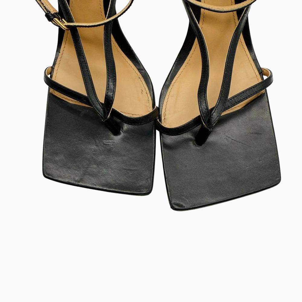 Bottega Veneta Black Leather Strappy Square-Toe Heels - Picture 3 of 11